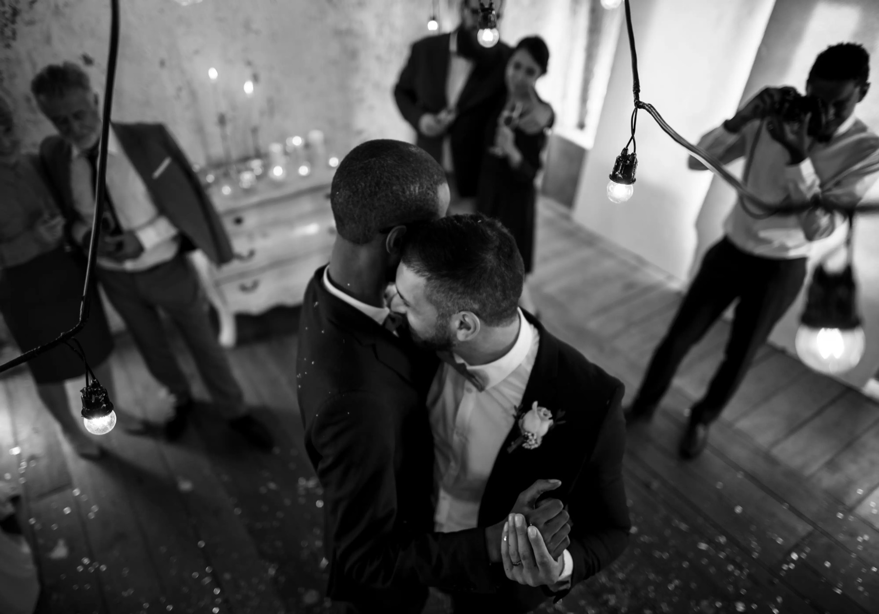 Celebration moment at a Los Cabos wedding reception