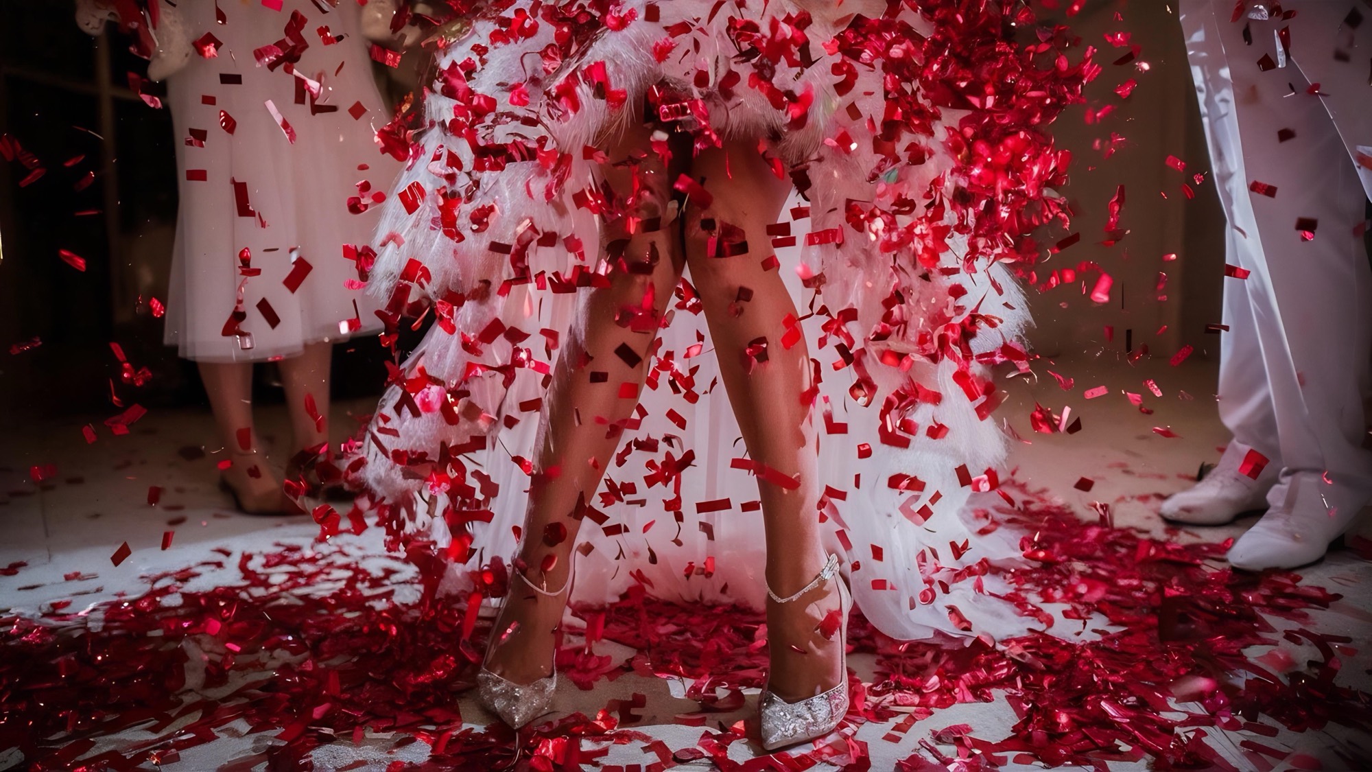 Pista de boda con confeti rojo