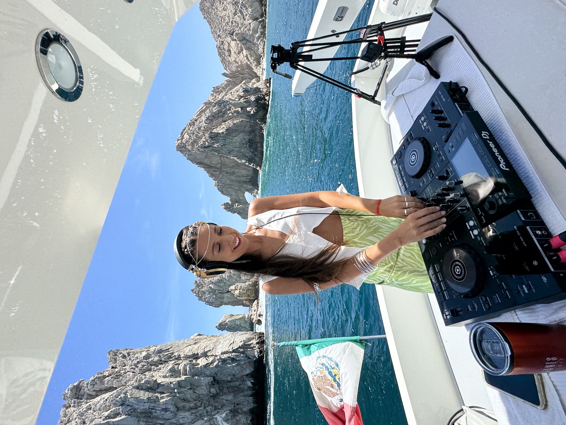 Deck celebration during a yacht party DJ set in Los Cabos